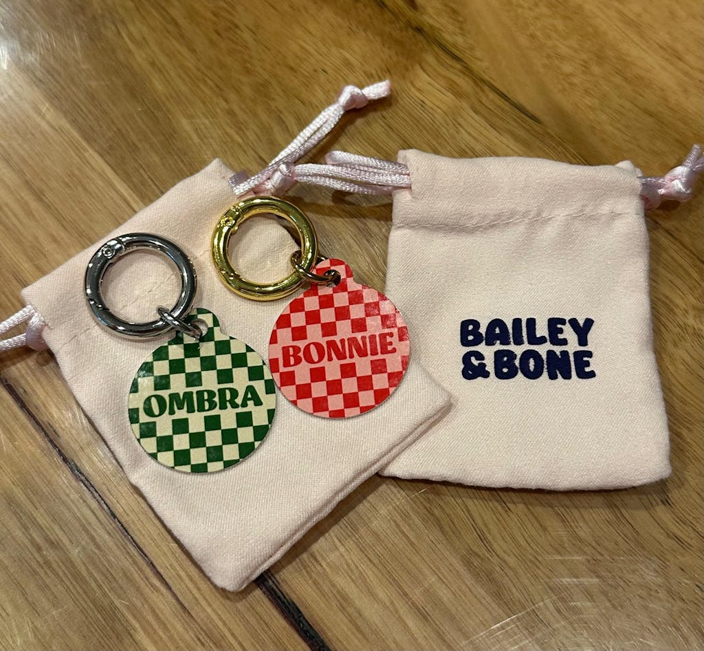 Green And Beige Checkers Pet ID Tag