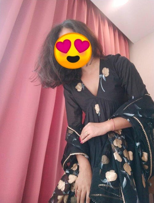 Rangreza Black HandPainted Gathered Suit Set
