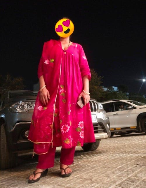 Rangreza Magenta HandPainted Gathered Suit Set