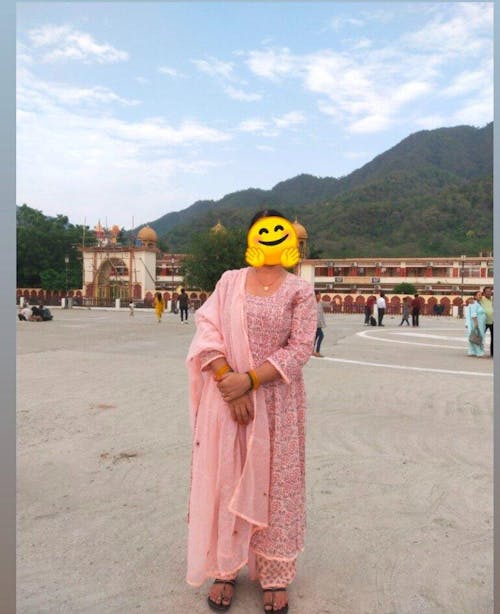 Peach & Green Block Printed Cotton Suit Set