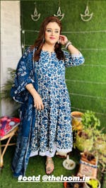 Indigo Dabu Print Anarkali Suit