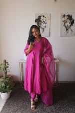 Olive Green Schiffili Anarkali Suit