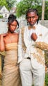 White Shawl Lapel 3-Piece Prom Suit with Golden Beading