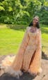 Gold Sweetheart Beaded Sparkles Court Train Flowers Prom Dresses