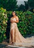 Gold Sweetheart Beaded Sparkles Court Train Flowers Prom Dresses