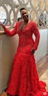 Sexy Sparkle Red Long sleeves V-neck Flowers Prom Dress | Ballbella Real Shooting