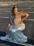 Silver Beaded V-neck Sequin A-line Sleeveless Floor length Prom Dresses