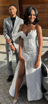 Round neck Silver Mermaid High Split One-shoulder Court Train Prom Dresses