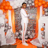 White Prom Suit with Orange Jacquard Peaked Lapel