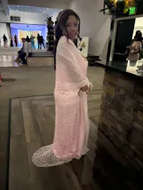 Sweetheart Blushing Pink Mermaid Sparkle Gems Shawl Floor Length Prom Dresses