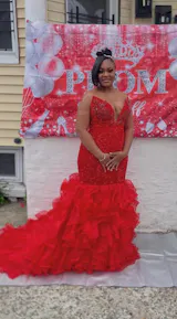 Red V-neck Strapless Ruffles Mermaid Sleeveless Gorgeous Prom Dresses
