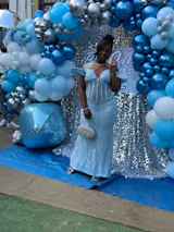 Stunning Off the shoulder Blue Mermaid Beaded Floor length Prom Dresses