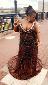 Elegant Sparkle Brown Mermaid Court Train V-neck Sleeveless Prom Dresses