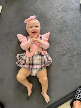 Pink Long-Sleeve Plaid Layered Romper with Headband