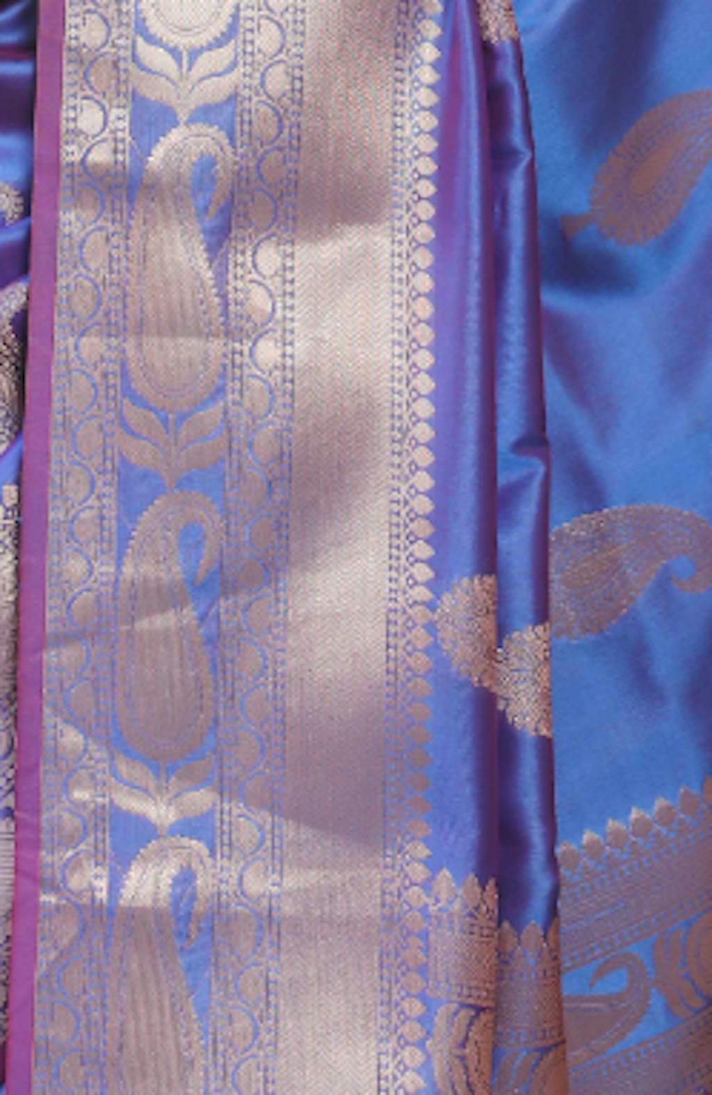 Banarasee Handwoven Dual Tone Semi Silk Saree With Zari Buti-Blue
