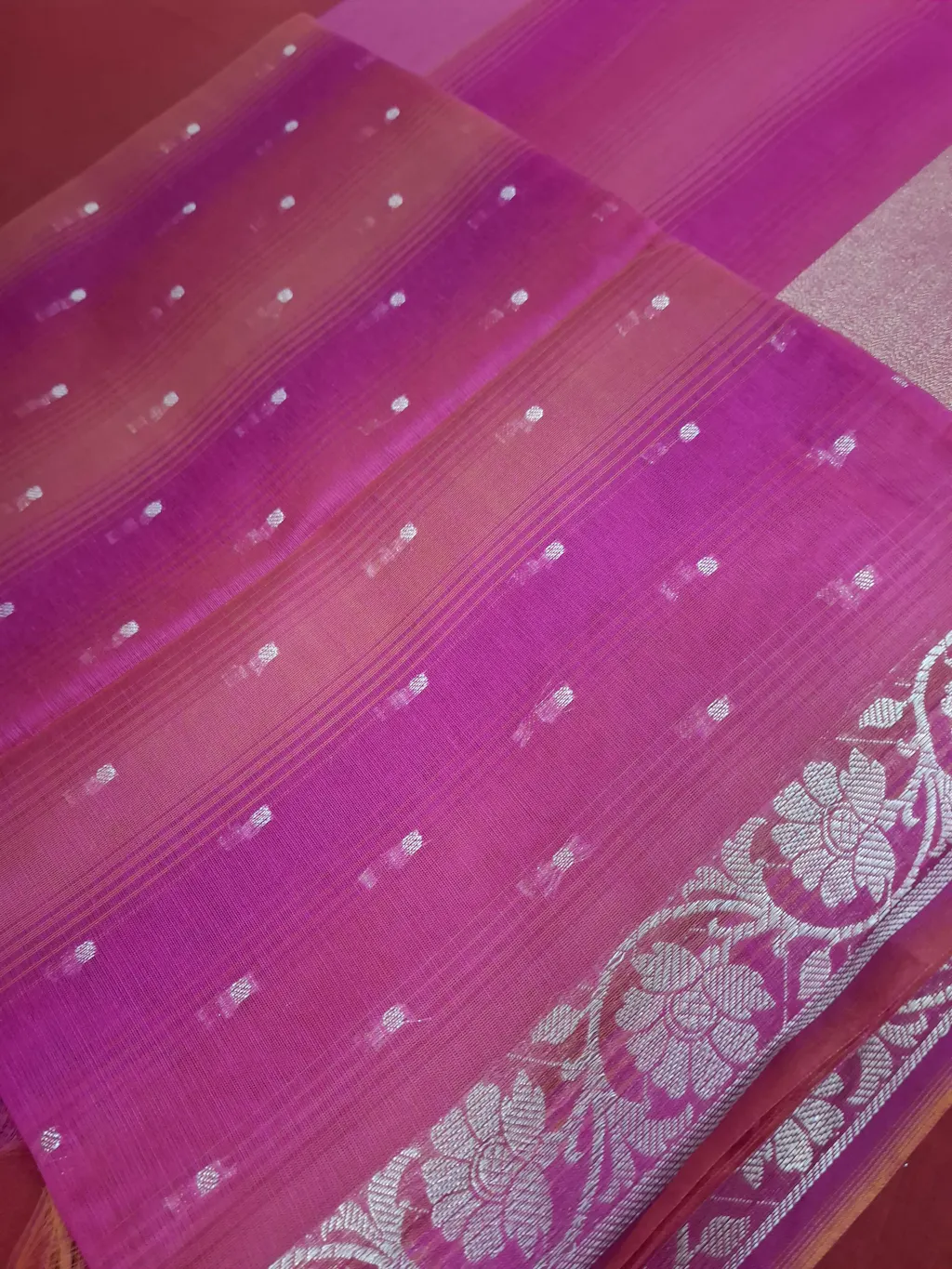 Colorblocked Banarasi Silk Saree with Broad Gold Zari Border