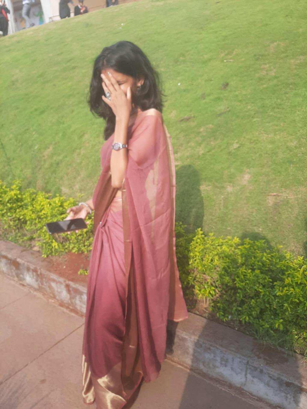 Dual Shade Semi Chiffon Saree With Zari Border-Pastel Pink