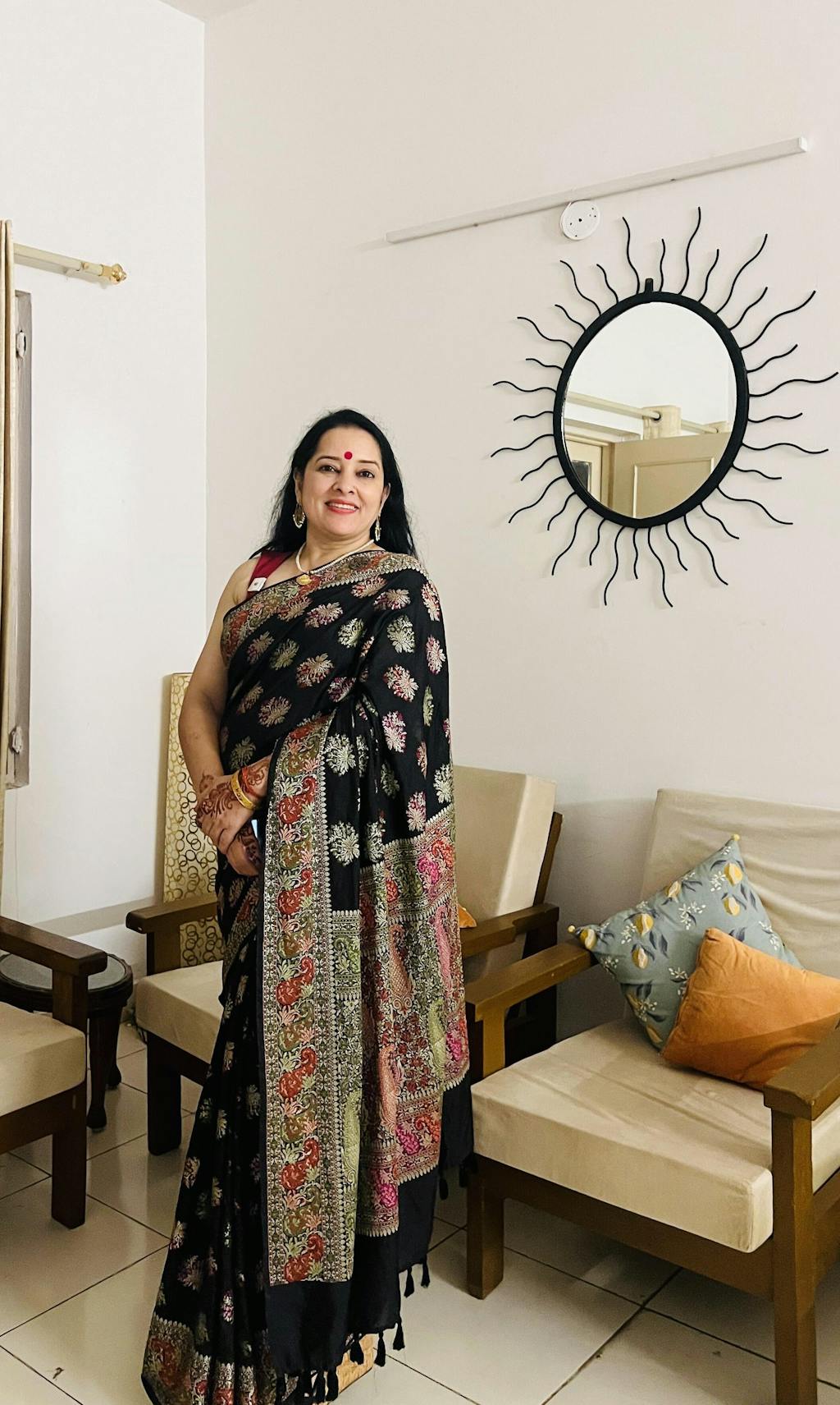 Banarasi Semi Georgette Saree With Resham Work and Border -Black