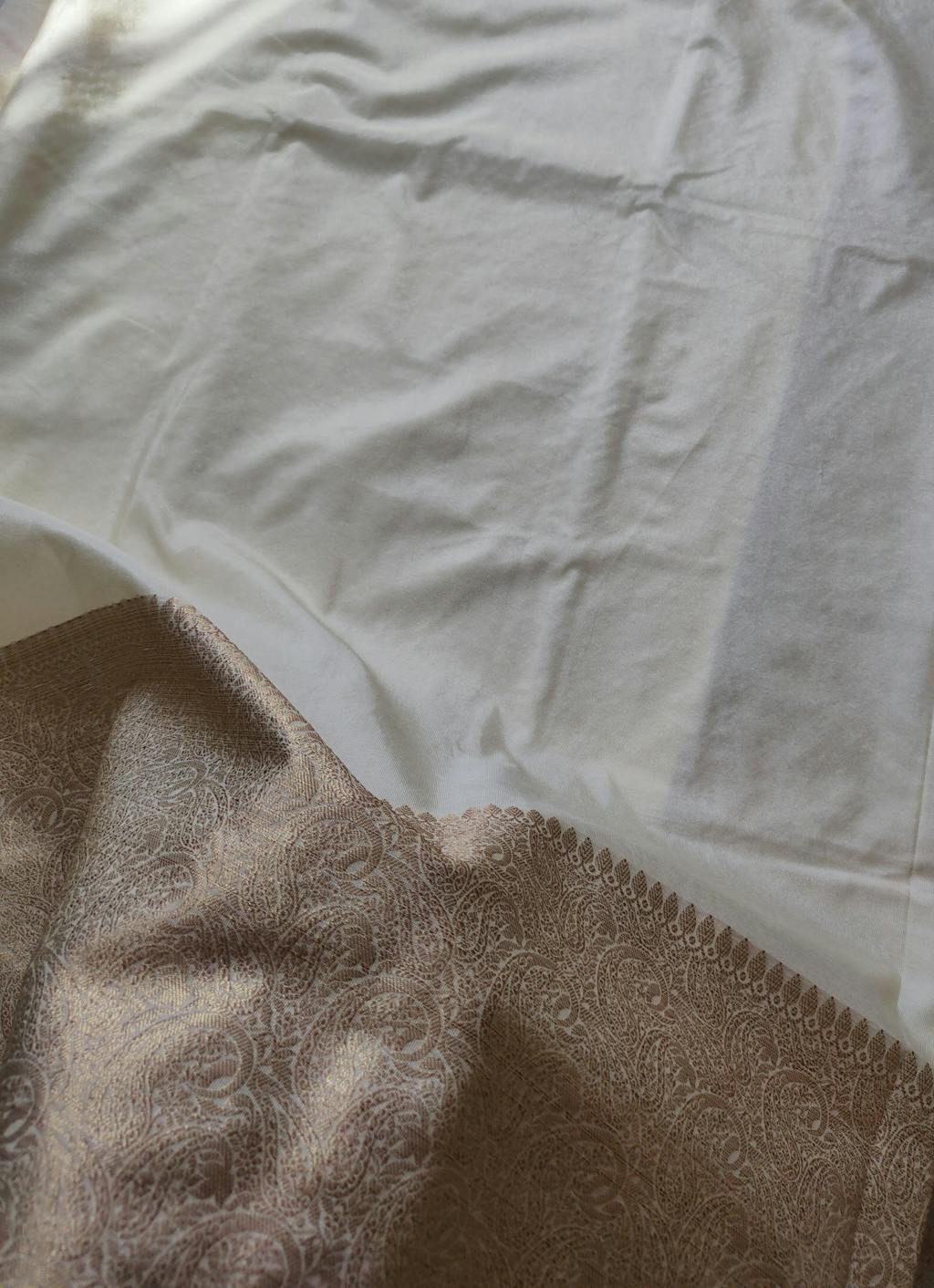 Banarasi Cotton Silk Saree With Plain Skirt Border- Off White