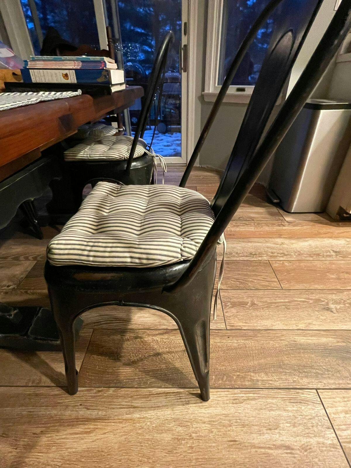 Ticking Stripe Navy Blue Industrial Chair Cushion - Latex Foam Fill