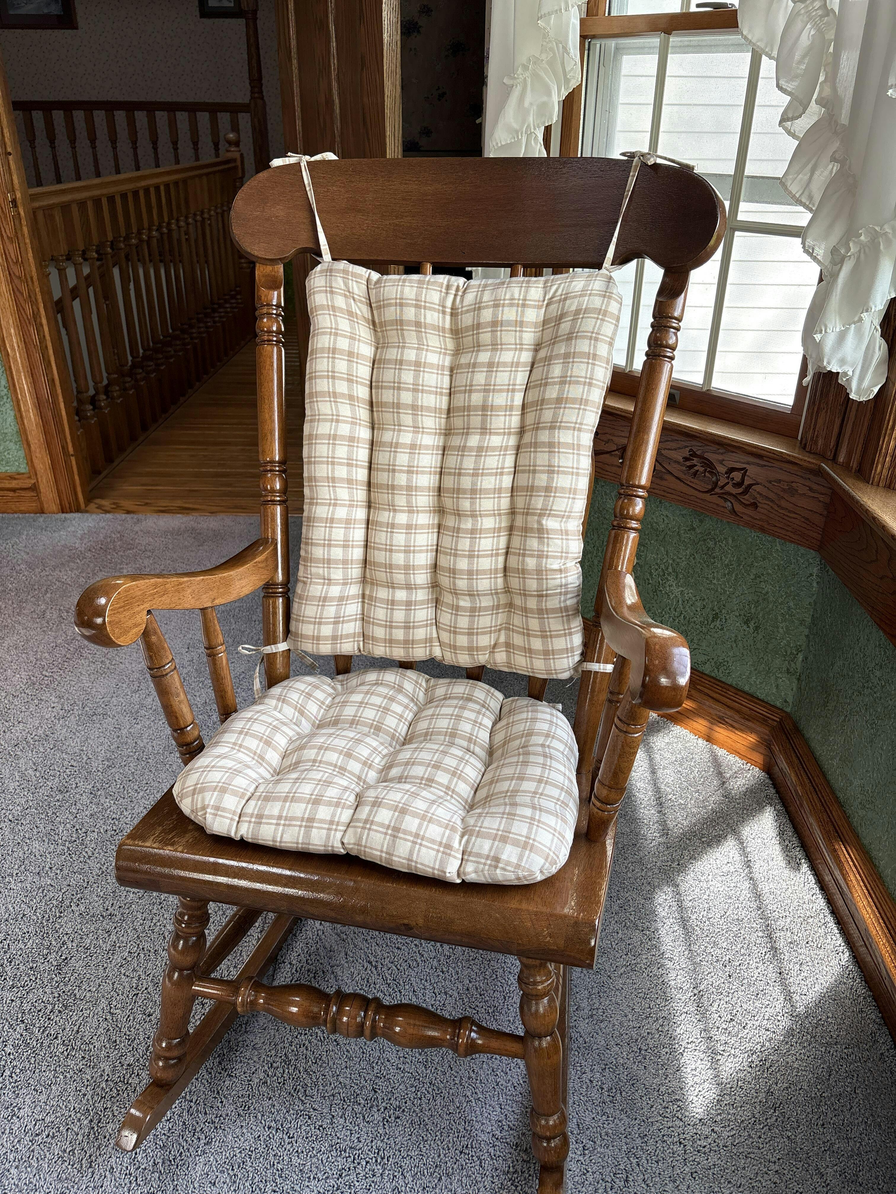 Farmhouse Check Dark Red & Tan Checkered Rocking Chair Cushions - Made