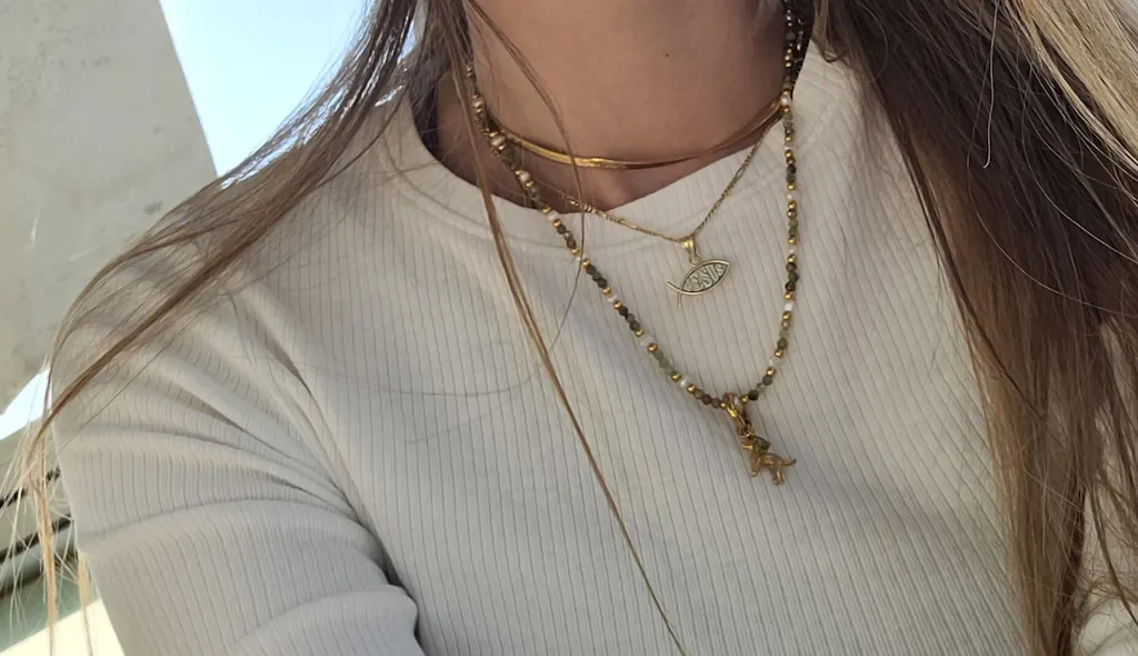 Halskette Green Garnet Pearl