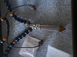 Long men's pendant necklace, Black Onyx & Tigers Eye, Handmade crystal jewelry