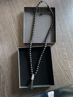 Men’s Protection Necklace, Black Onyx Long Black Beaded Necklace with Black Agate Pendant, Handmade Spiritual Jewelry for Strength and Balance