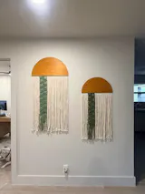 Botanical Macrame Wall Hanging - Round Wall Art with Leaf Cord V48