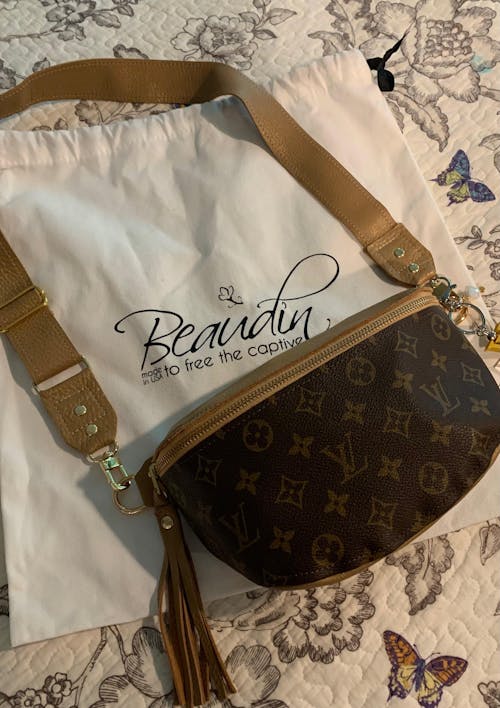 Britt Belt Bag in Black Leather | Upcycled LV Full Front