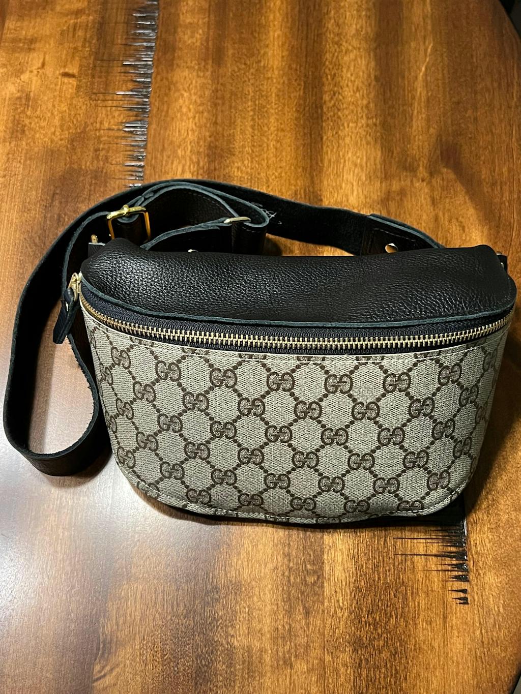 Upcycled GG Full Front Belt Bag in Black Leather | Britt