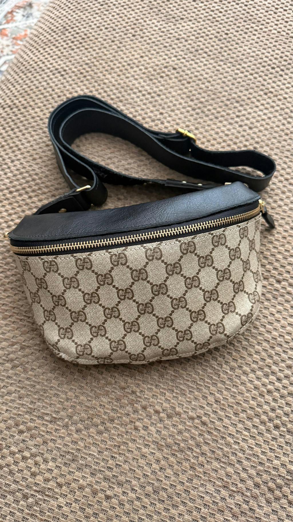 Upcycled GG Full Front Belt Bag in Black Leather | Britt