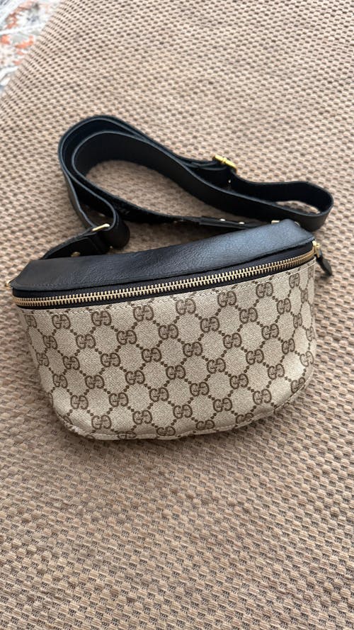 Upcycled GG Full Front Belt Bag in Black Leather | Britt