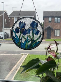 Blue Iris Sun Catcher Decoration Stained Glass Window Hanging