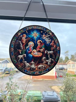 Nativity Sun Catcher Decoration Stained Glass Window Hanging