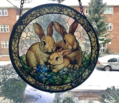 Rabbit Garden Sun Catcher Decoration Stained Glass Window Hanging