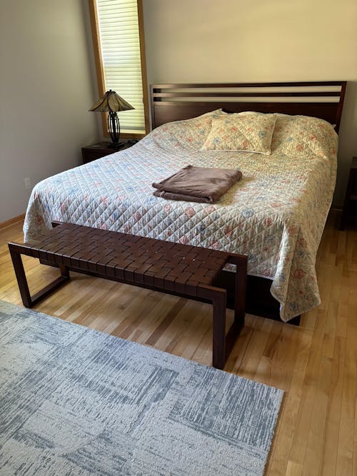 Christina Leather Bench, Mid-Century Modern, Solid Wood Frame, Cognac