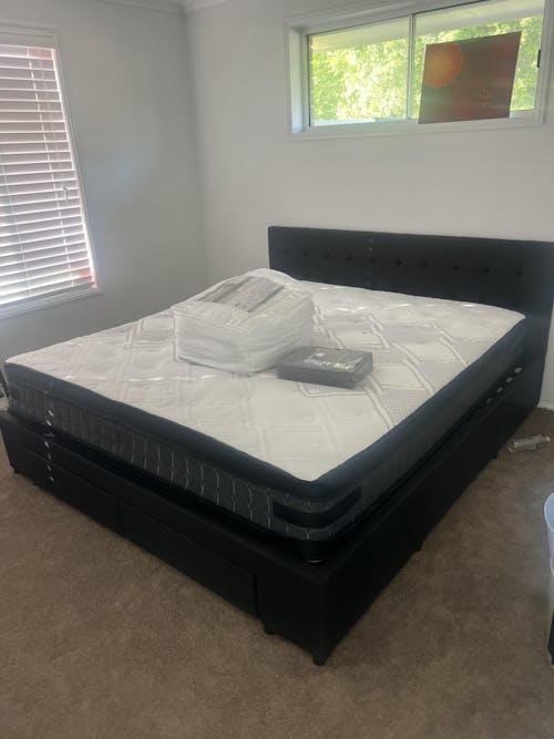 King Premium Package | Trinity Bed Charcoal, Luna Series Euro Top Mattress (Medium Firm) & Bamboo Mattress Topper!