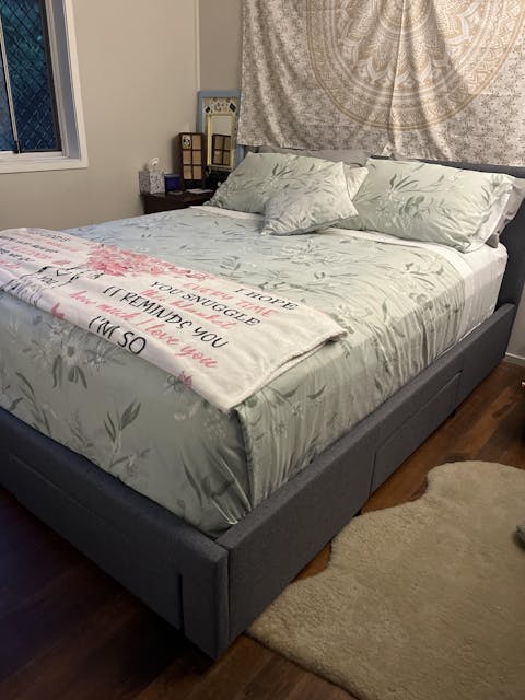 Queen Premium Package | Trinity Queen Bed Frame with Storage Grey, Luna Series Euro Top Mattress (Medium Firm) & Bamboo Mattress Topper!