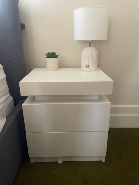 2X Bedside Table 2 Drawers Lift-up Storage White