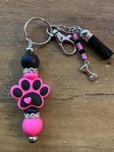 Handmade Beaded Dog Paw Keychain: Silicone, Acrylic & Rhinestone