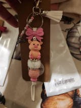 3D Pig Keychain: Beaded Tassel, Rhinestone & Silicone Bow