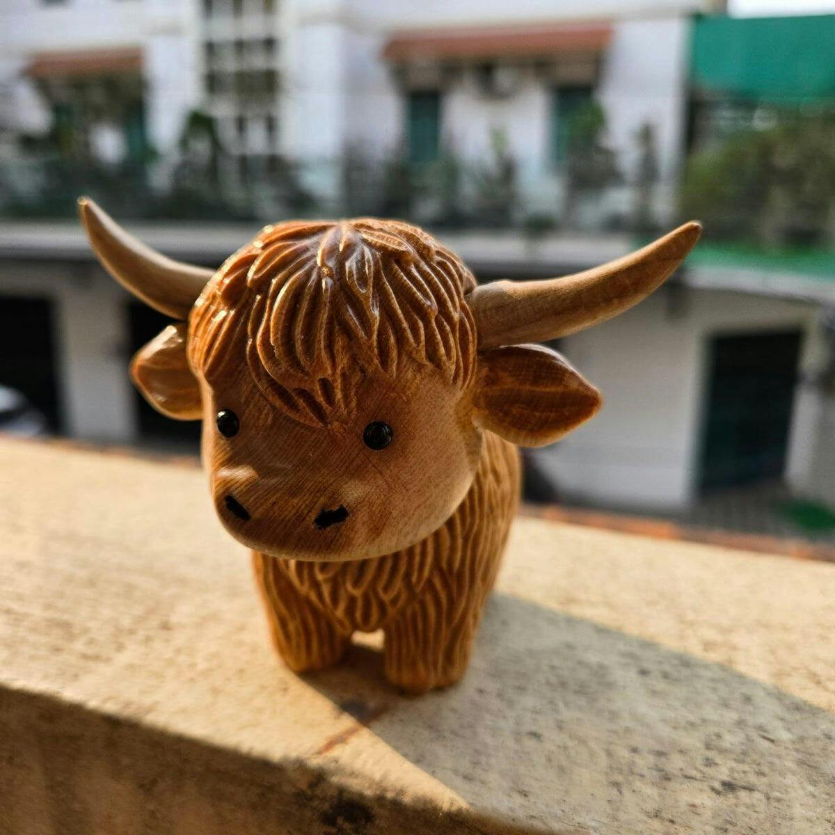 Highland Cow Figurine - Hand-carved Wooden Animal Figurine – BeeRusty