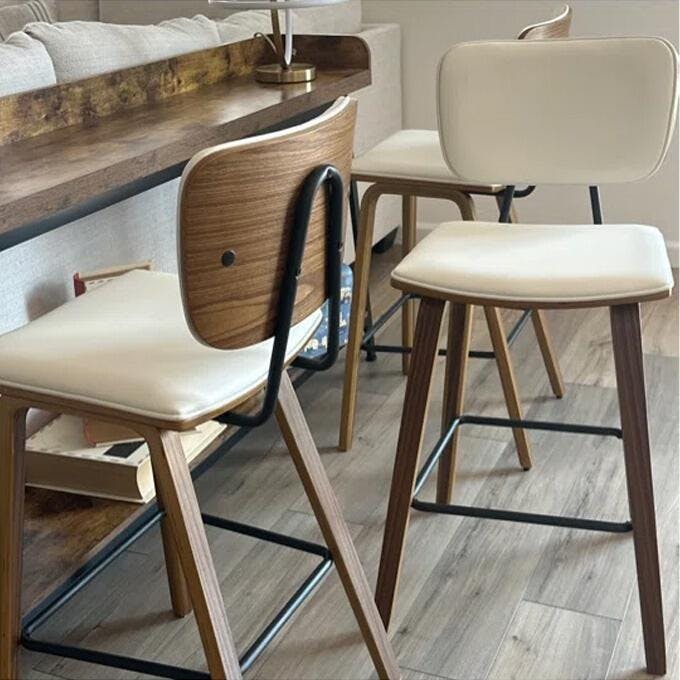 DORSA II Wood Counter Stool with Back in Vegan Leather – Bekrvio