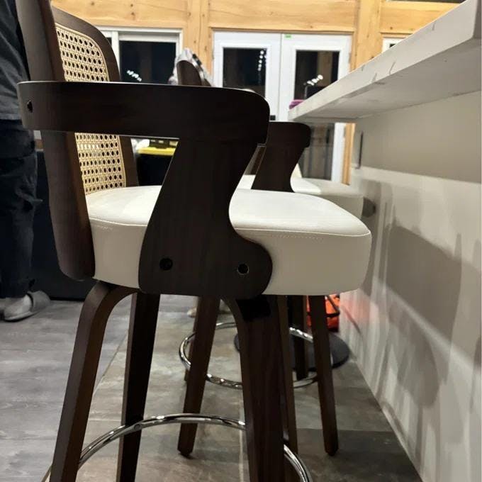 ZELEN Wood Swivel Bar & Counter Stool with Back and Arms in Vegan