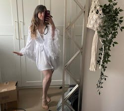 Білий халат з пір'ям нареченої Короткий Ручне виконання