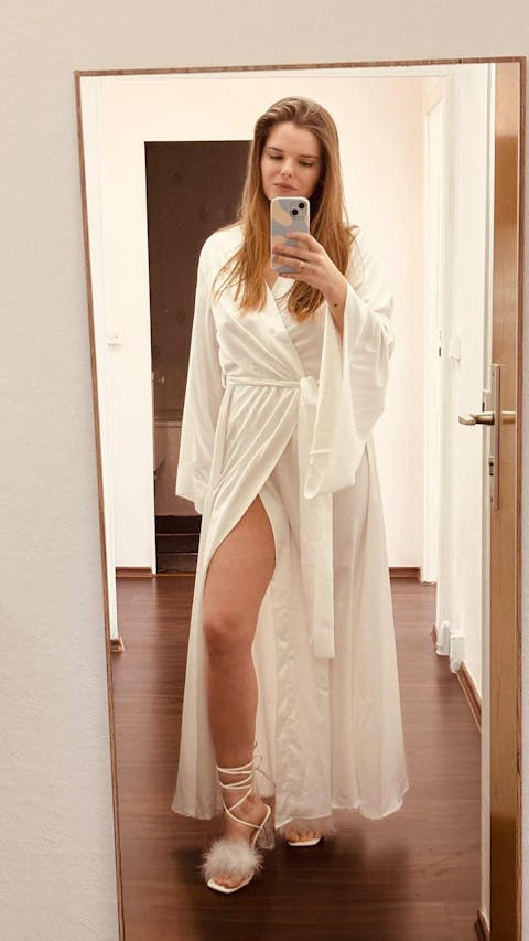 Білий довгий халат кімоно Ручної роботи