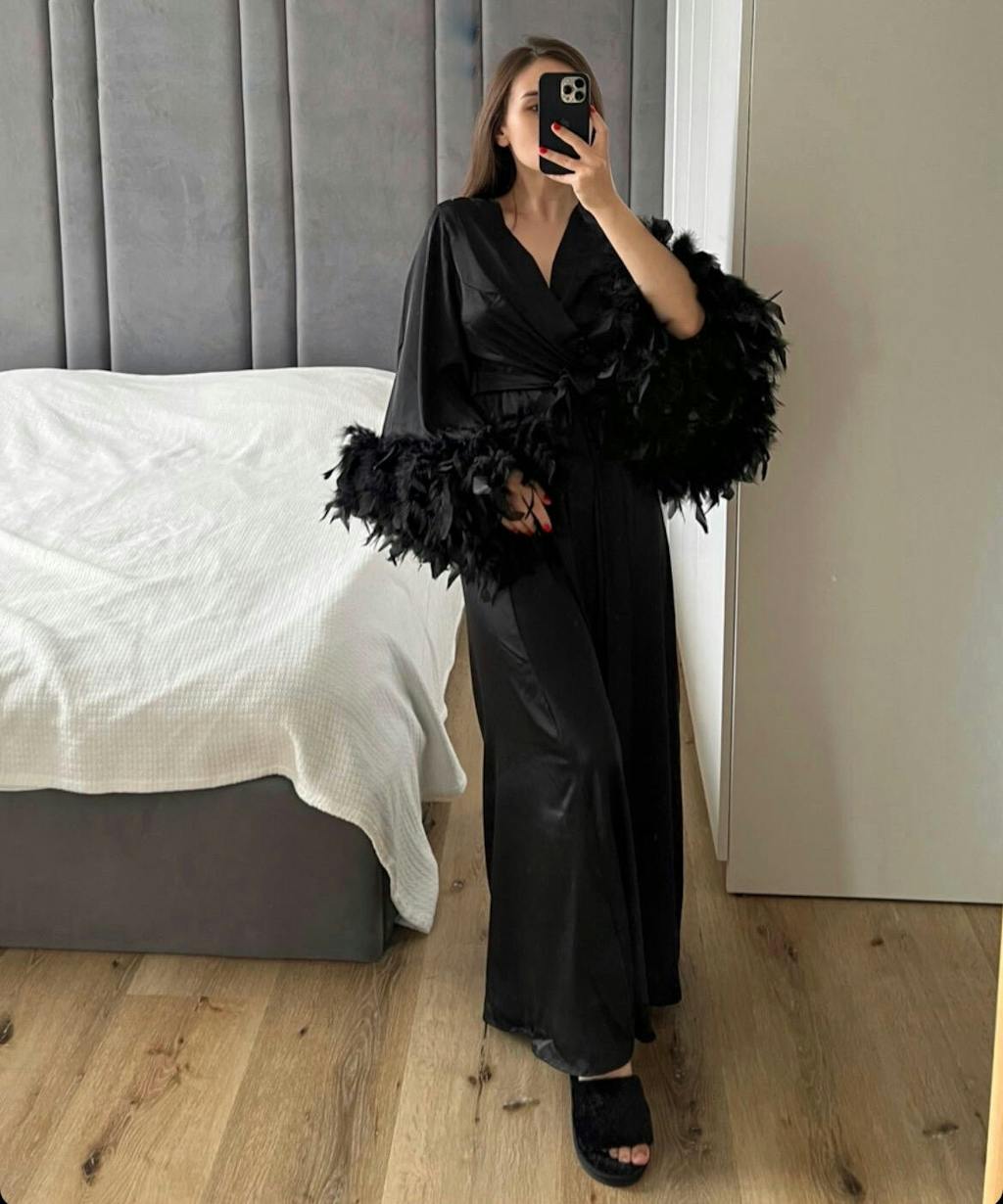 Black feather robe long Handmade Bella Donna ️