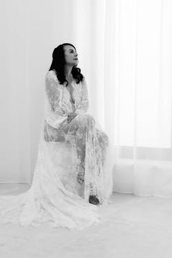 Elegant black lace robe with train Handmade