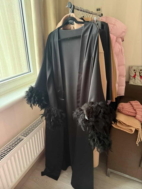 Black feather robe for bride BellaDonnaUa